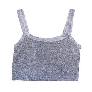 Aeropostale Gray Lace Trim Cropped Tank Top